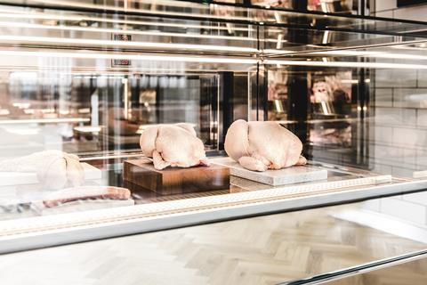Poultry on display in window of Farmison & Co butcher